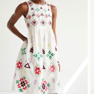 Anthropologie White Multicolor Embroidered Midi Dress, size S, NWT